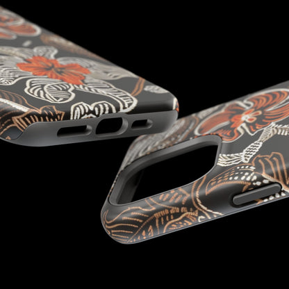 Floral Batik Magnetic Impact Phone Case — Orange & Black Protective Cover - DIGITAL X