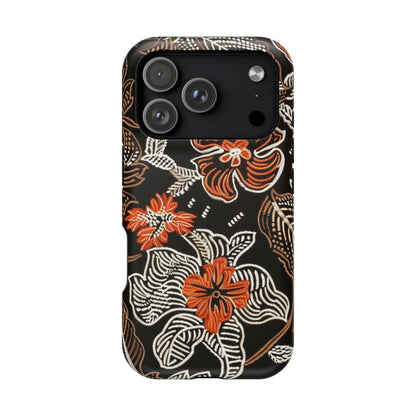 Floral Batik Magnetic Impact Phone Case — Orange & Black Protective Cover - DIGITAL X