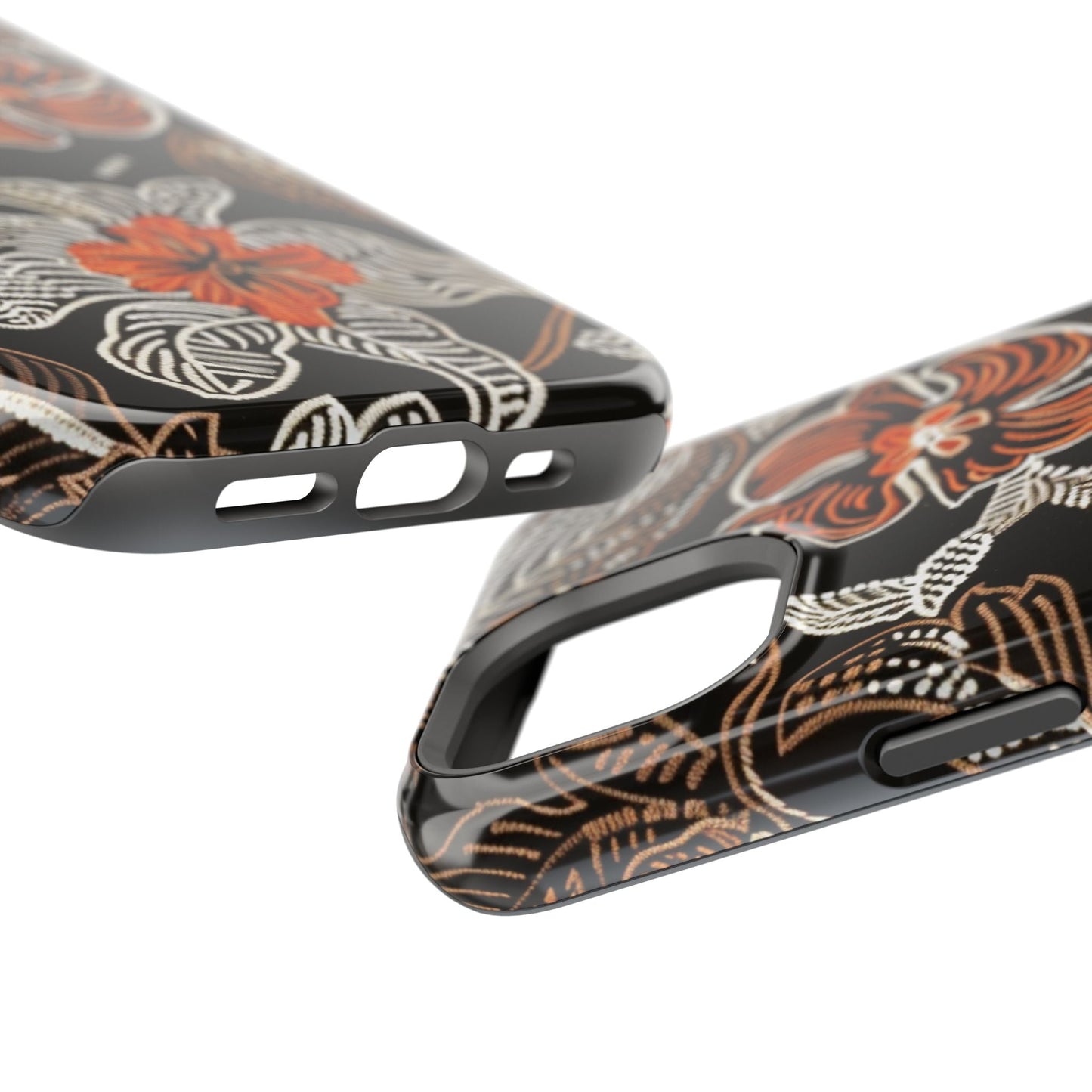 Floral Batik Magnetic Impact Phone Case — Orange & Black Protective Cover - DIGITAL X