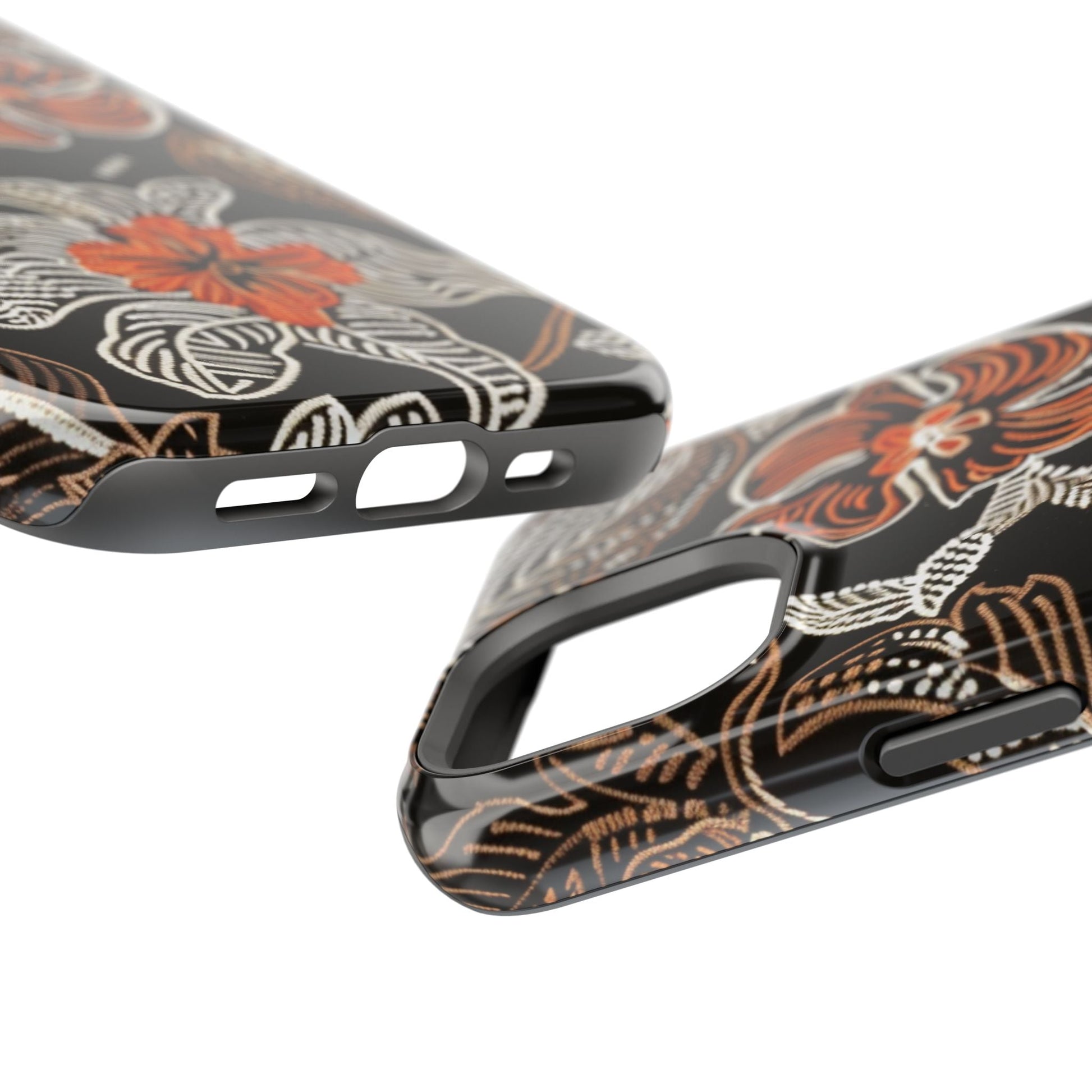 Floral Batik Magnetic Impact Phone Case — Orange & Black Protective Cover - DIGITAL X