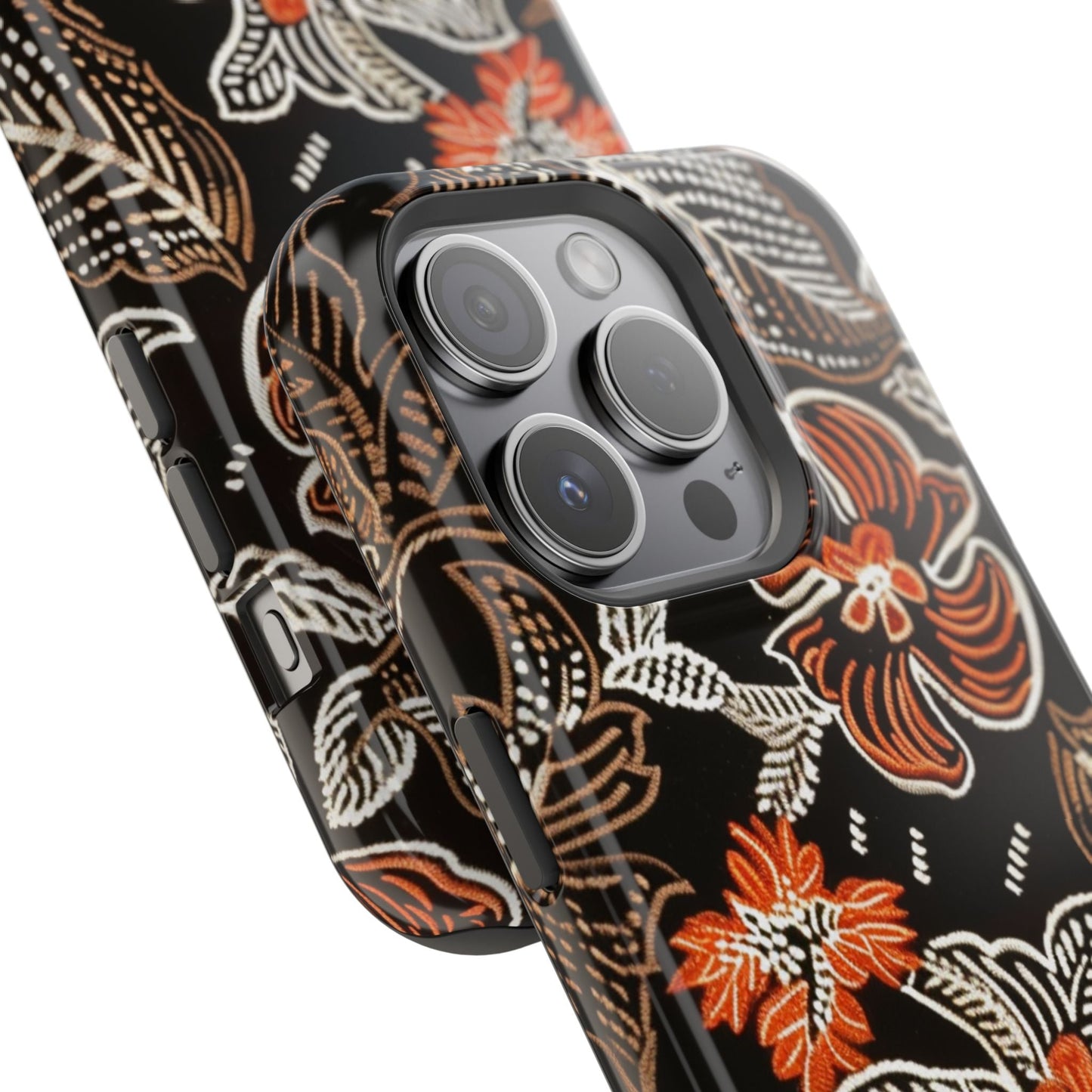Floral Batik Magnetic Impact Phone Case — Orange & Black Protective Cover - DIGITAL X