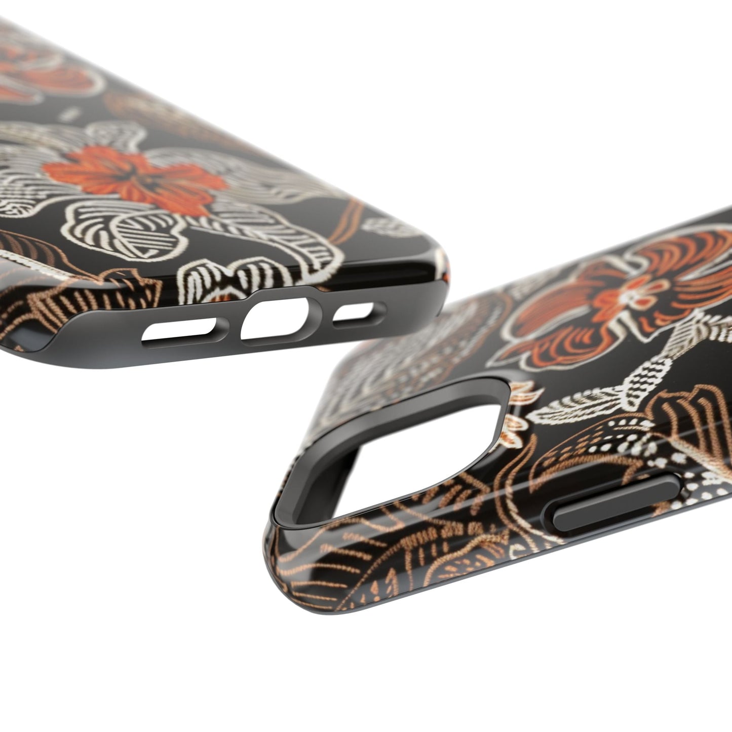 Floral Batik Magnetic Impact Phone Case — Orange & Black Protective Cover - DIGITAL X