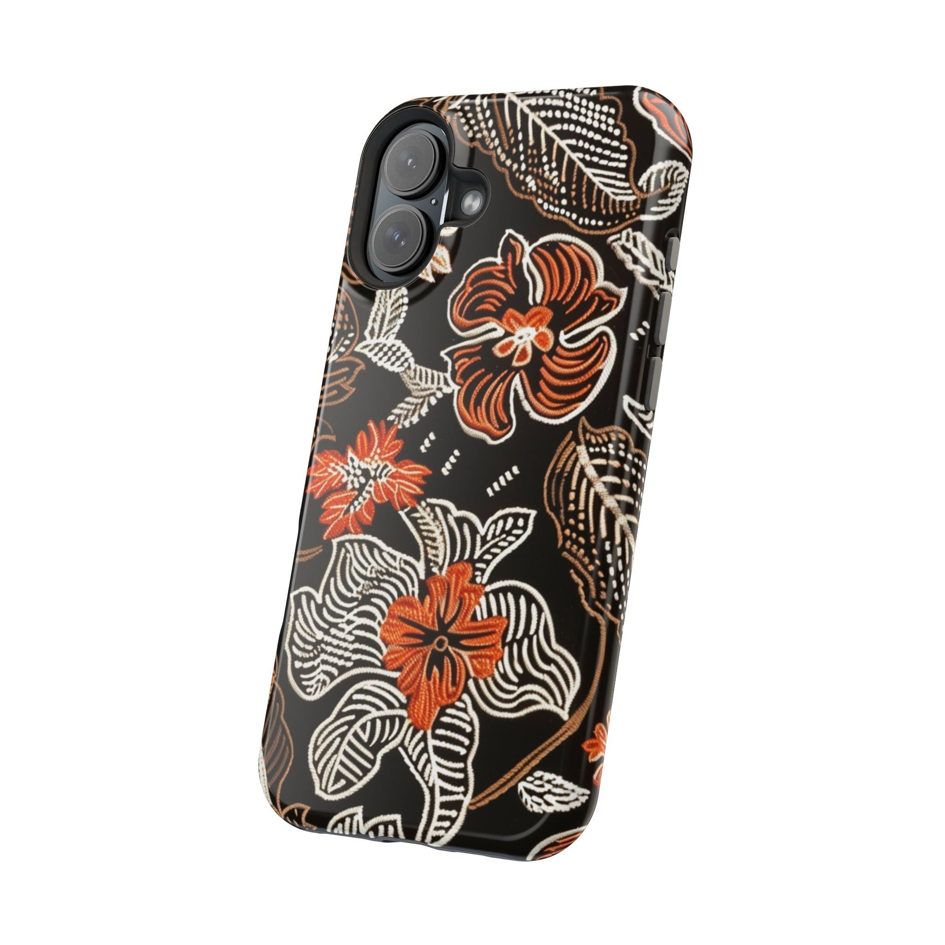 Floral Batik Magnetic Impact Phone Case — Orange & Black Protective Cover - DIGITAL X