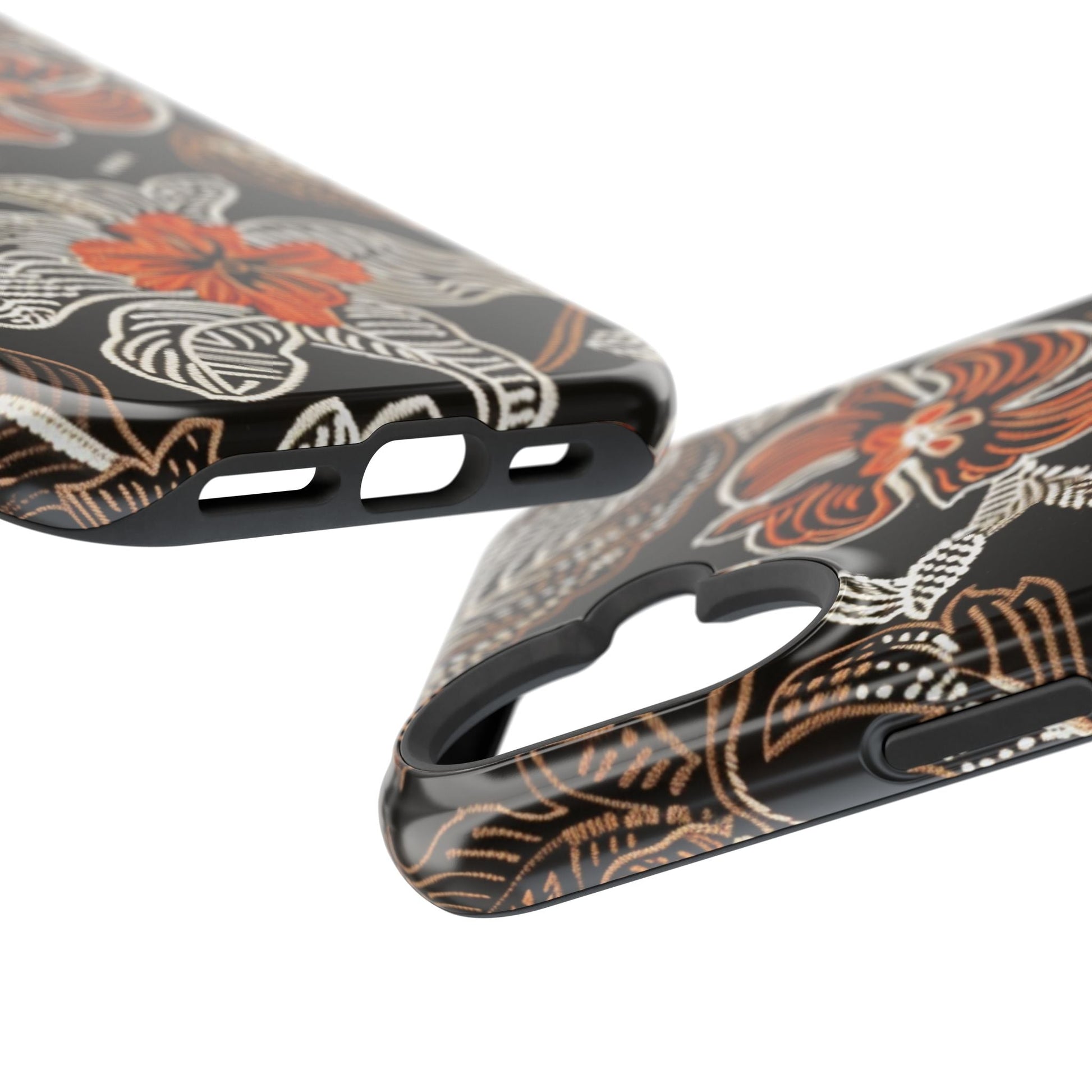 Floral Batik Magnetic Impact Phone Case — Orange & Black Protective Cover - DIGITAL X
