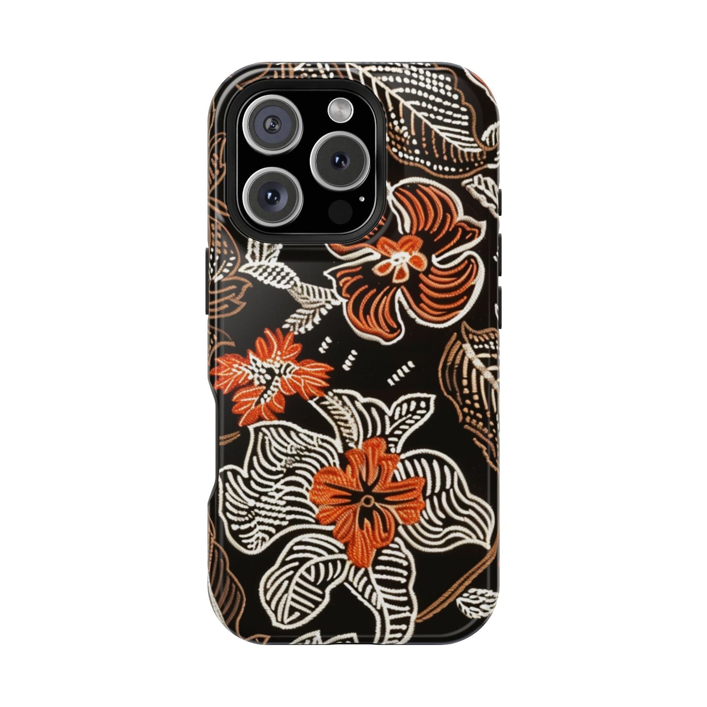 Floral Batik Magnetic Impact Phone Case — Orange & Black Protective Cover - DIGITAL X