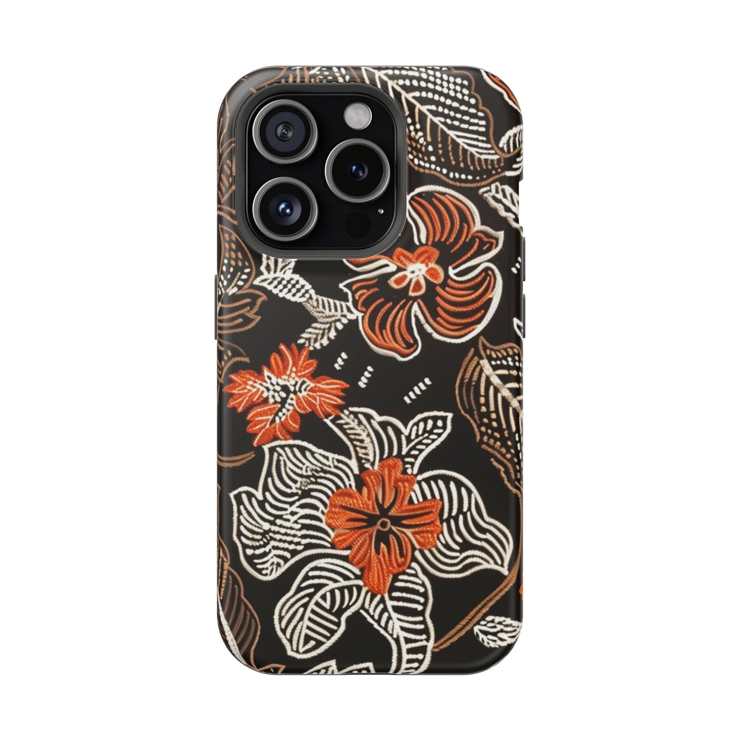Floral Batik Magnetic Impact Phone Case — Orange & Black Protective Cover - DIGITAL X