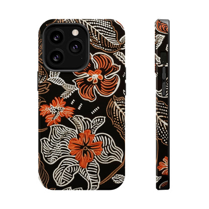 Floral Batik Magnetic Impact Phone Case — Orange & Black Protective Cover - DIGITAL X