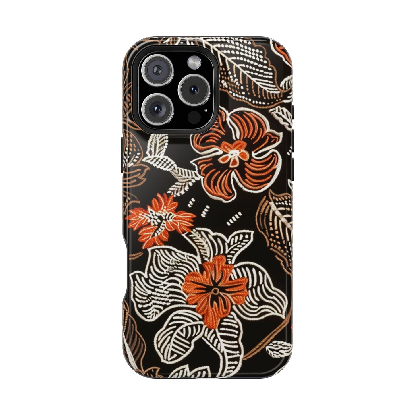 Floral Batik Magnetic Impact Phone Case — Orange & Black Protective Cover - DIGITAL X