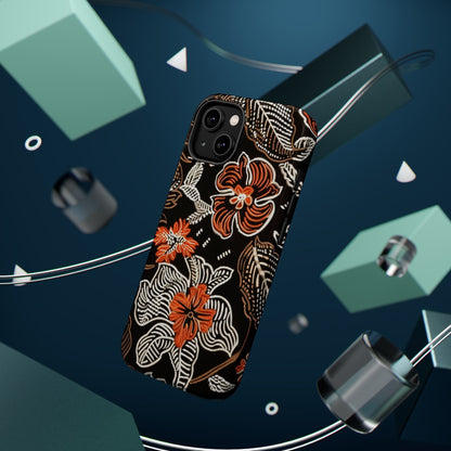 Floral Batik Magnetic Impact Phone Case — Orange & Black Protective Cover - DIGITAL X