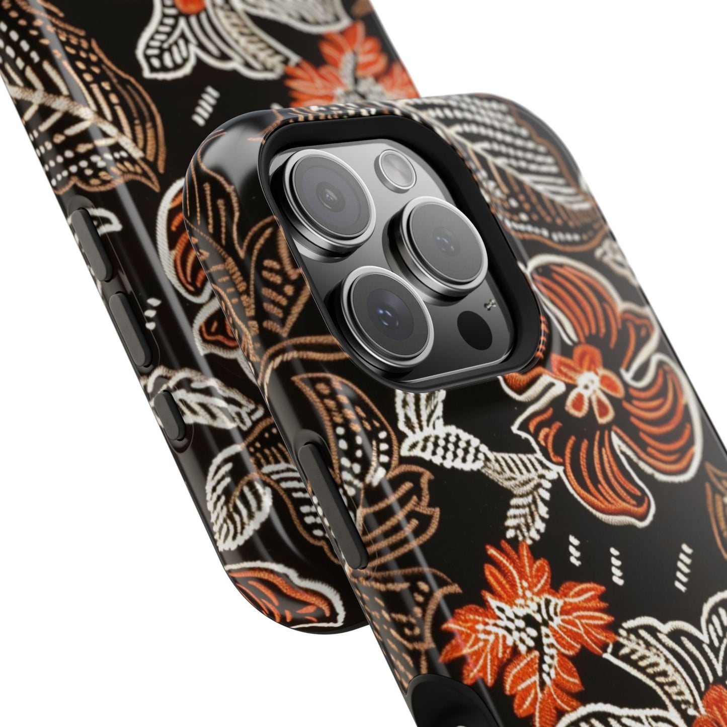 Floral Batik Magnetic Impact Phone Case — Orange & Black Protective Cover - DIGITAL X