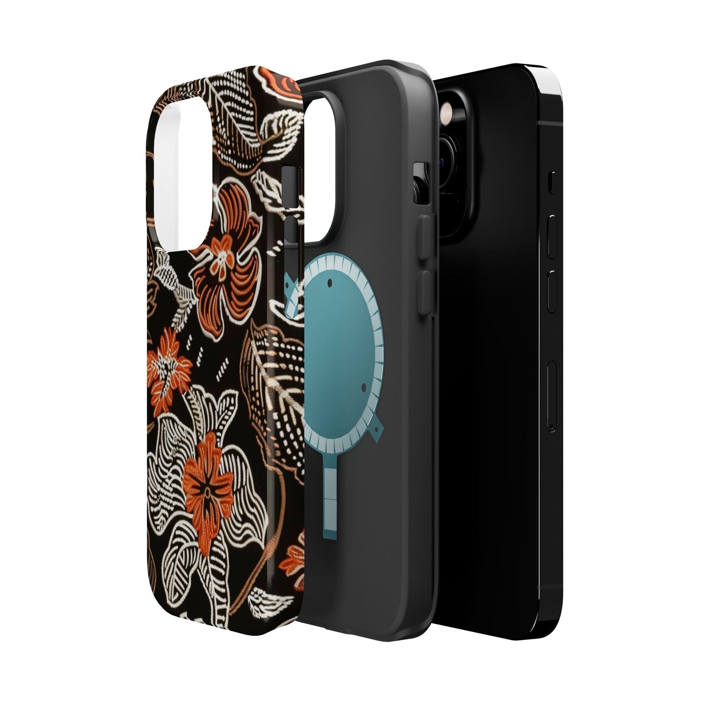 Floral Batik Magnetic Impact Phone Case — Orange & Black Protective Cover - DIGITAL X
