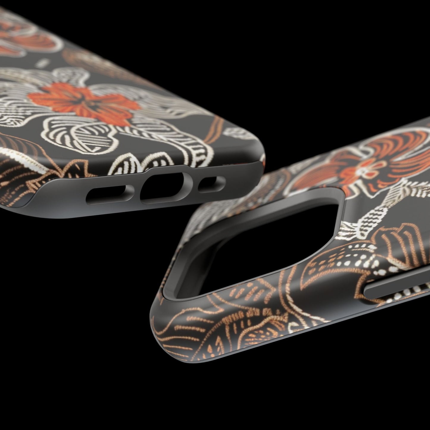 Floral Batik Magnetic Impact Phone Case — Orange & Black Protective Cover - DIGITAL X