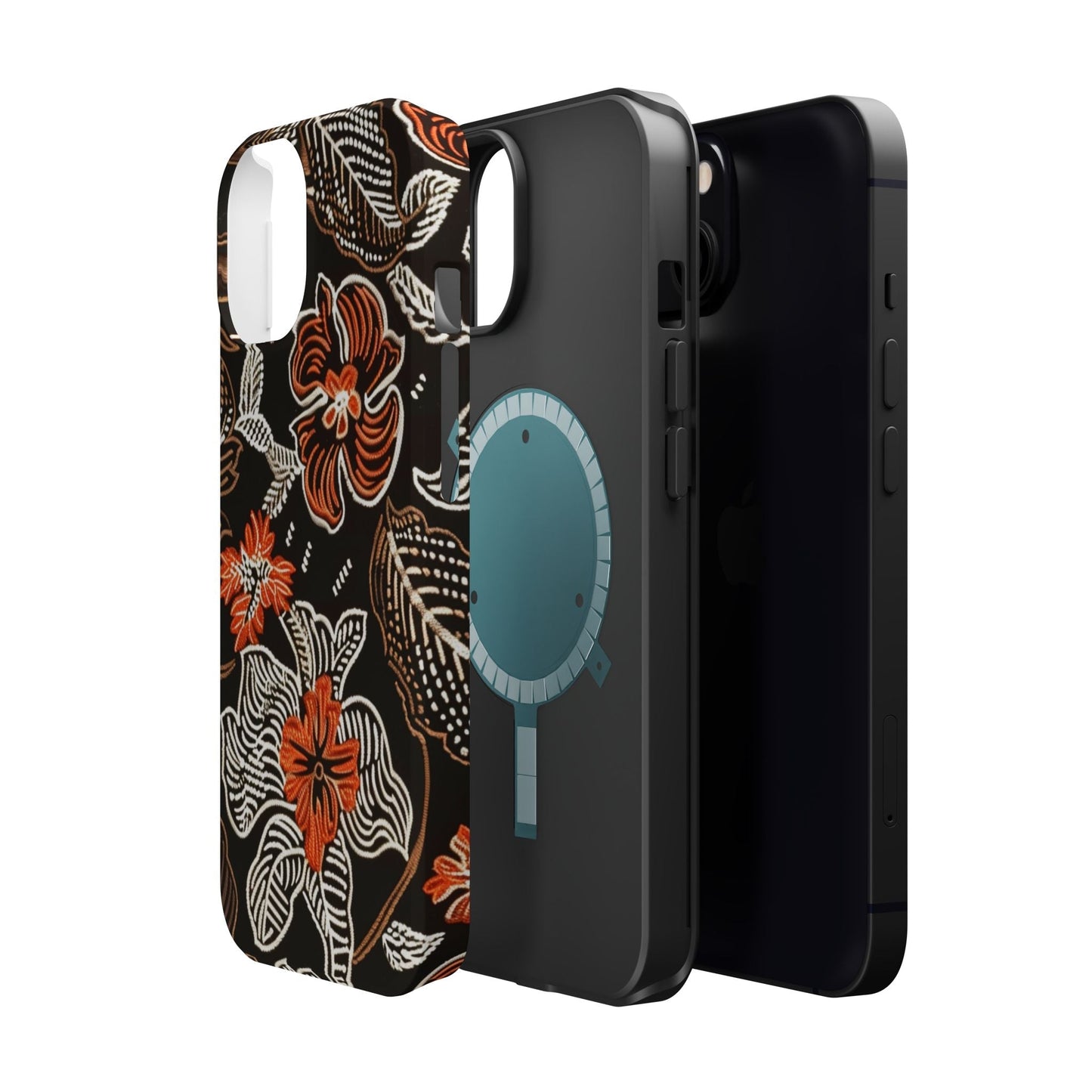 Floral Batik Magnetic Impact Phone Case — Orange & Black Protective Cover - DIGITAL X