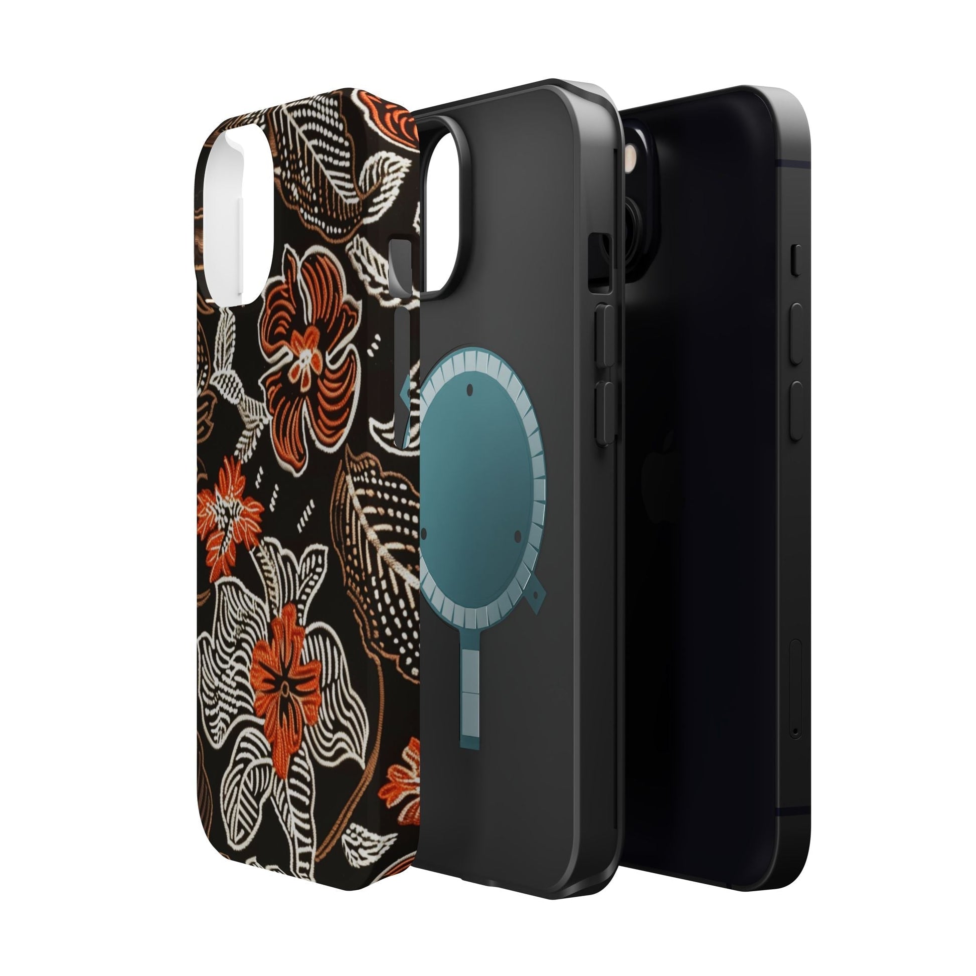 Floral Batik Magnetic Impact Phone Case — Orange & Black Protective Cover - DIGITAL X