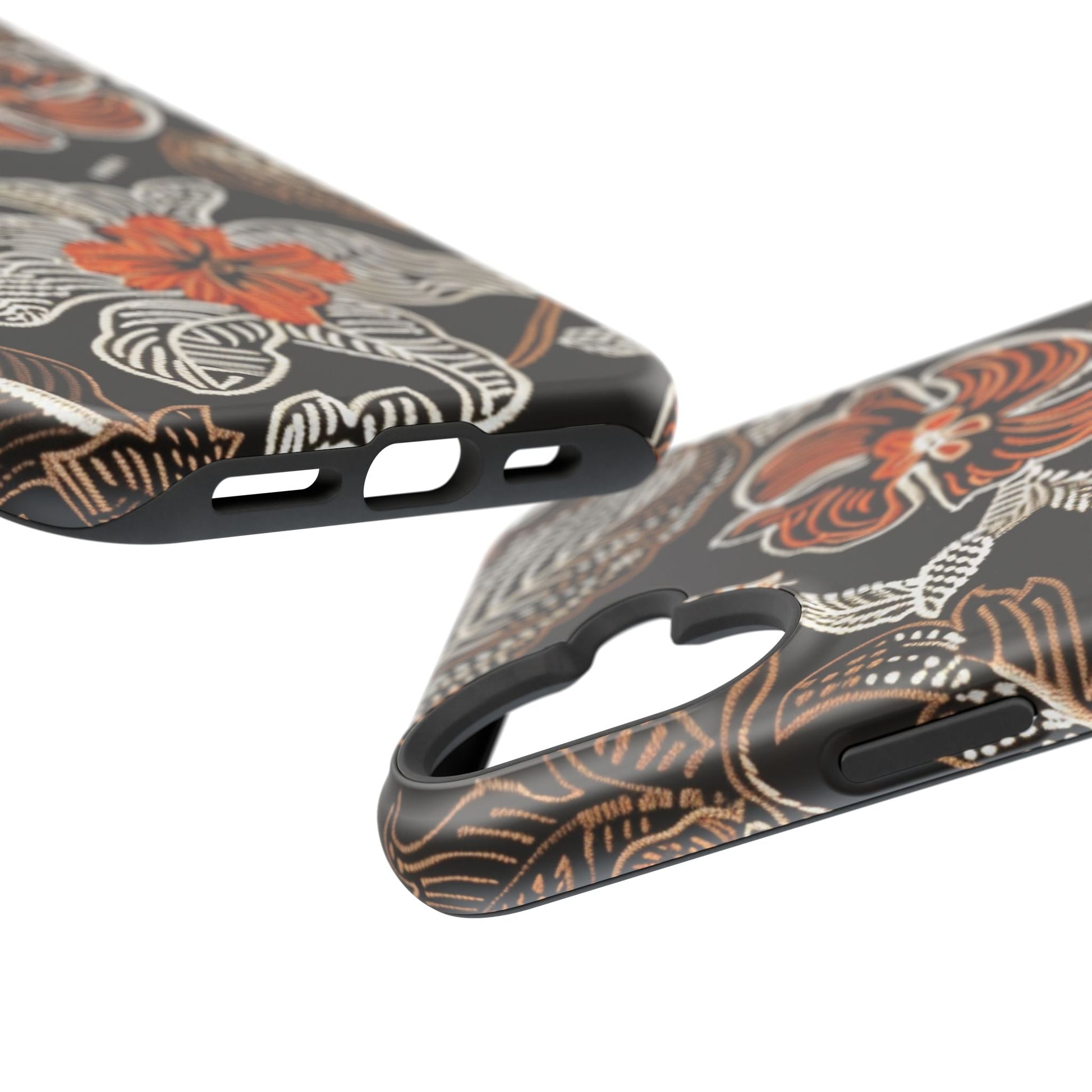 Floral Batik Magnetic Impact Phone Case — Orange & Black Protective Cover - DIGITAL X
