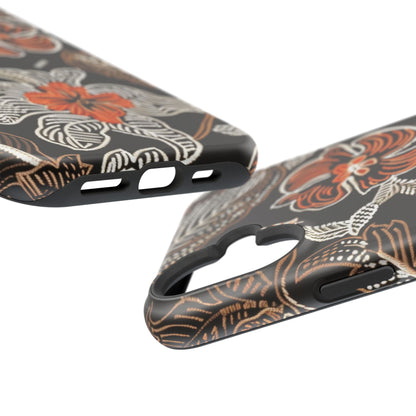 Floral Batik Magnetic Impact Phone Case — Orange & Black Protective Cover - DIGITAL X