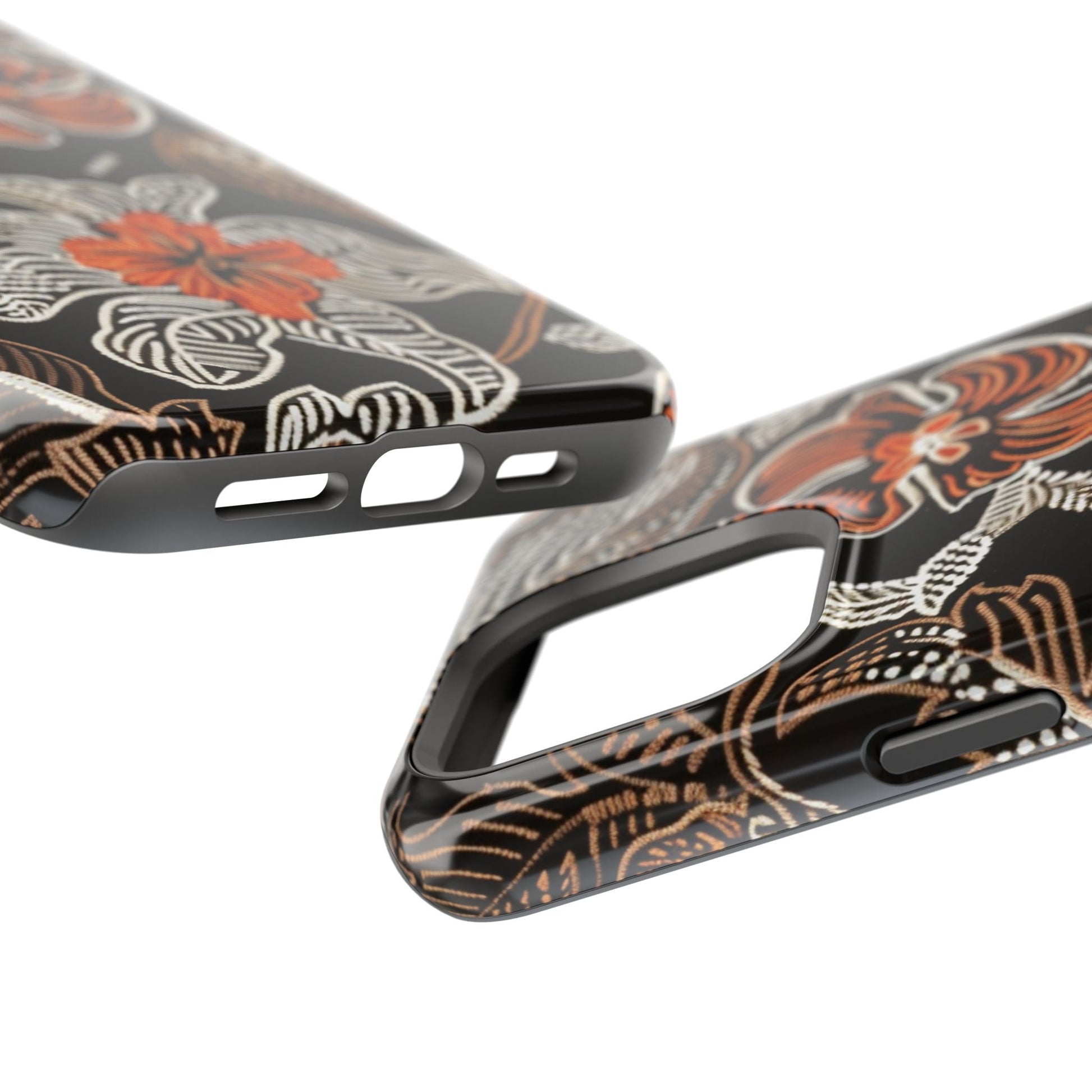 Floral Batik Magnetic Impact Phone Case — Orange & Black Protective Cover - DIGITAL X