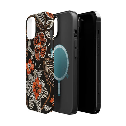 Floral Batik Magnetic Impact Phone Case — Orange & Black Protective Cover - DIGITAL X
