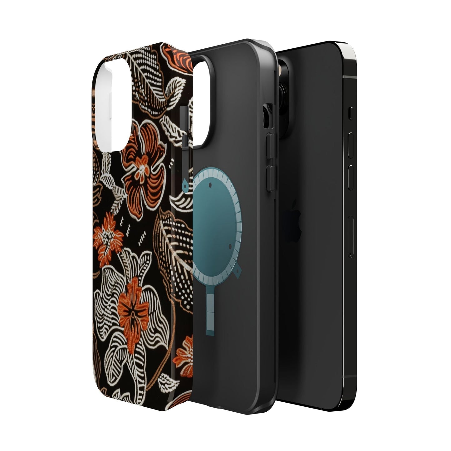 Floral Batik Magnetic Impact Phone Case — Orange & Black Protective Cover - DIGITAL X