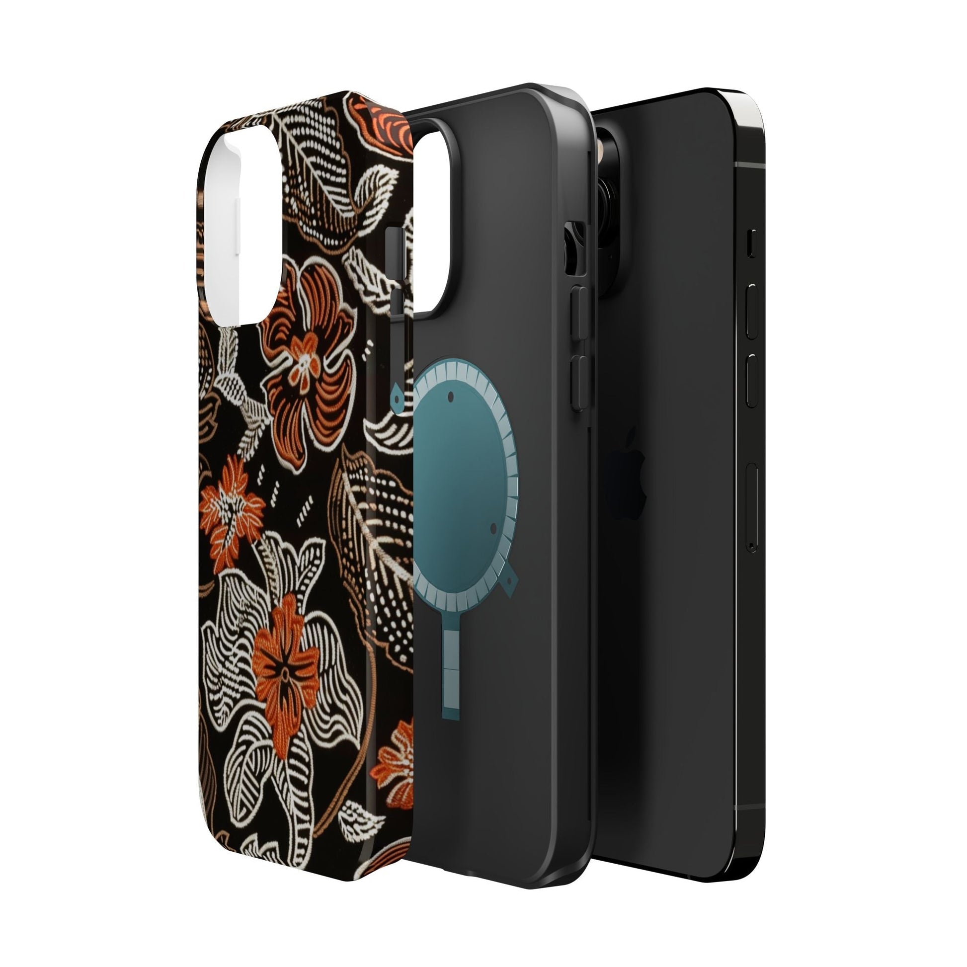 Floral Batik Magnetic Impact Phone Case — Orange & Black Protective Cover - DIGITAL X