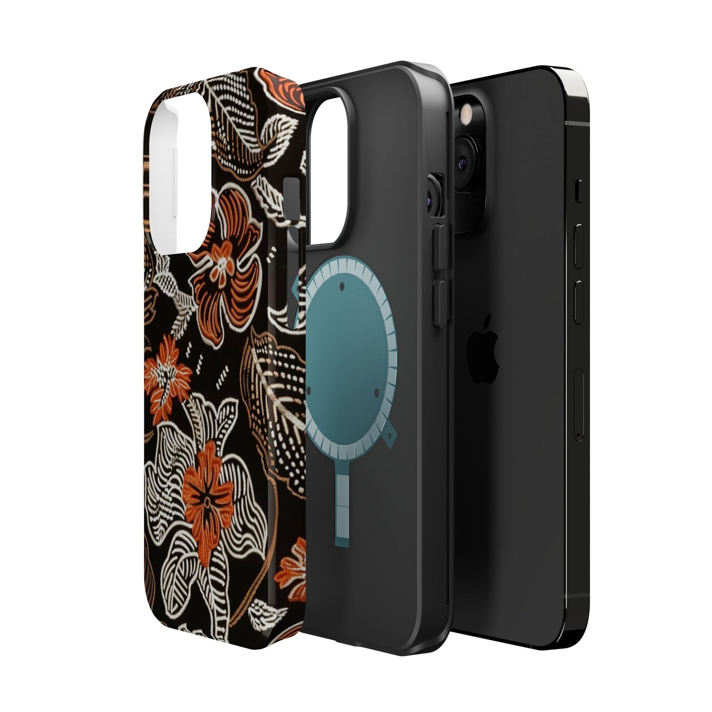 Floral Batik Magnetic Impact Phone Case — Orange & Black Protective Cover - DIGITAL X