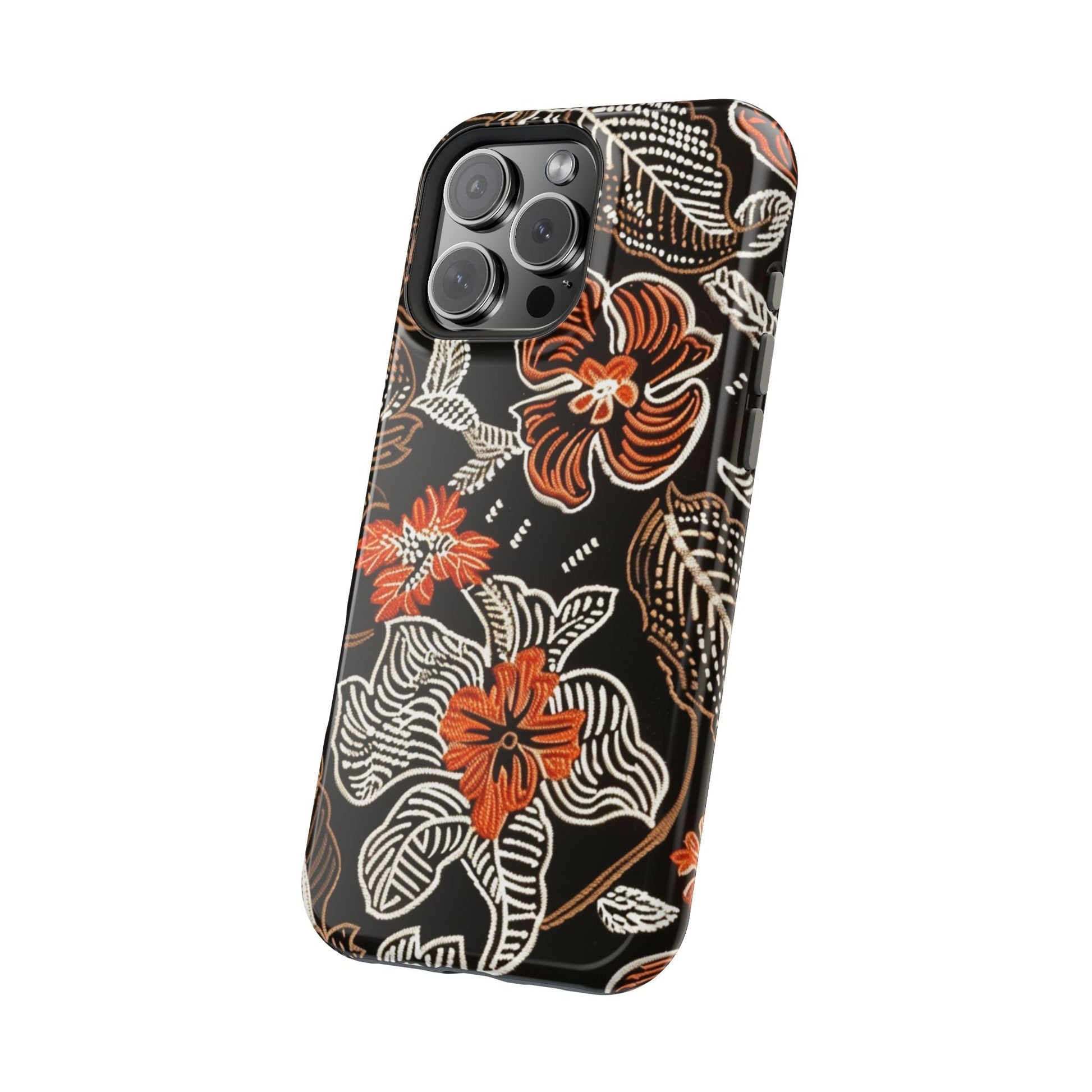Floral Batik Magnetic Impact Phone Case — Orange & Black Protective Cover - DIGITAL X