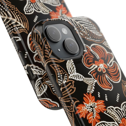 Floral Batik Magnetic Impact Phone Case — Orange & Black Protective Cover - DIGITAL X
