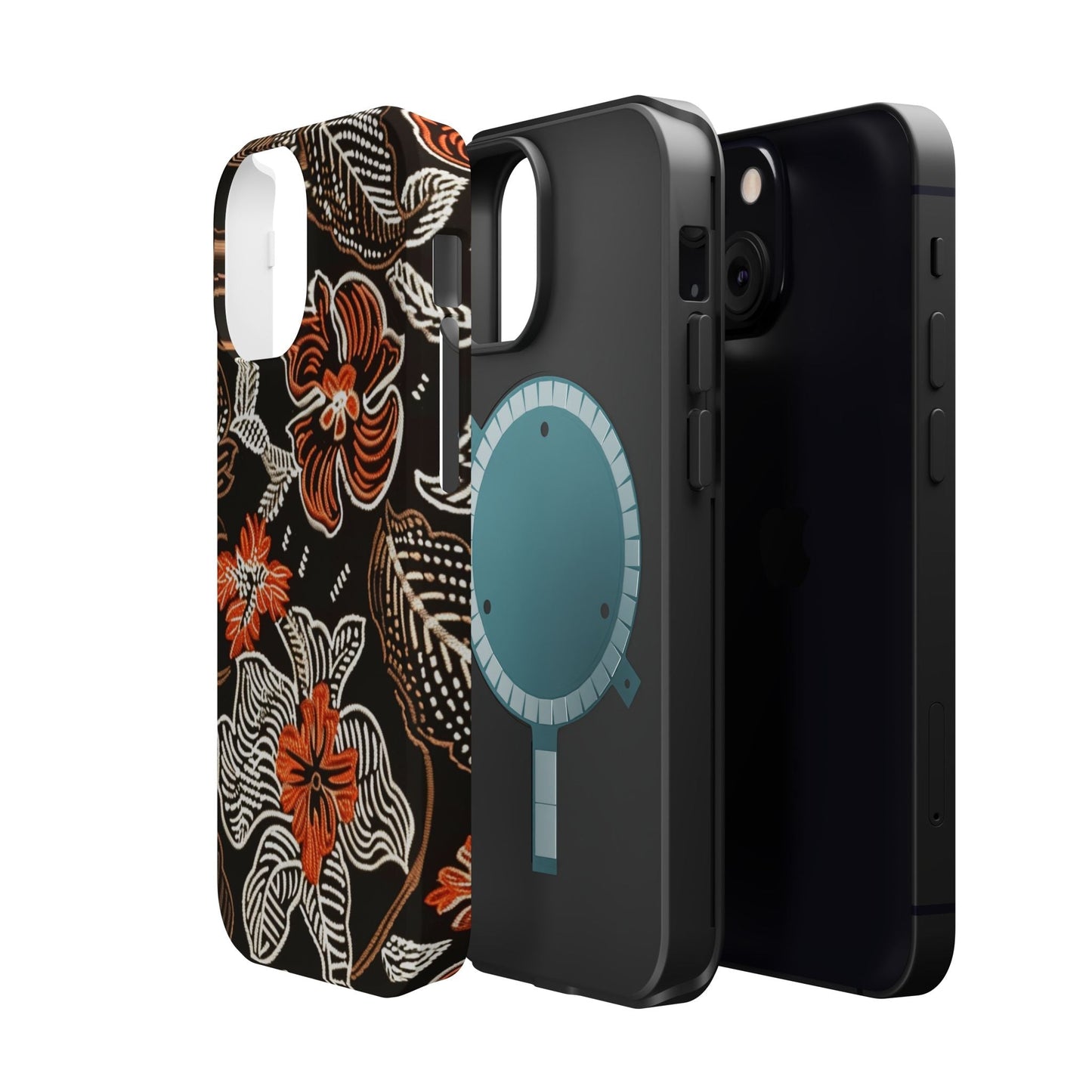 Floral Batik Magnetic Impact Phone Case — Orange & Black Protective Cover - DIGITAL X