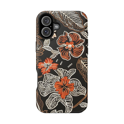 Floral Batik Magnetic Impact Phone Case — Orange & Black Protective Cover - DIGITAL X