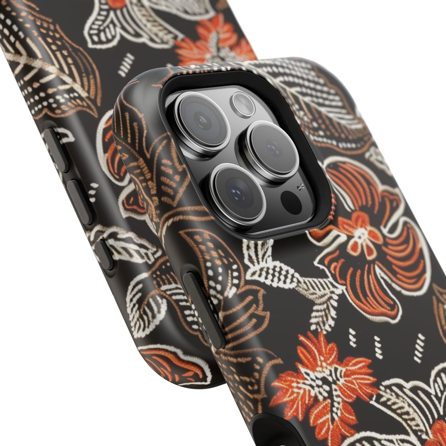 Floral Batik Magnetic Impact Phone Case — Orange & Black Protective Cover - DIGITAL X