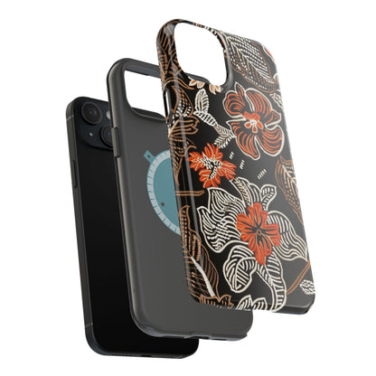 Floral Batik Magnetic Impact Phone Case — Orange & Black Protective Cover - DIGITAL X
