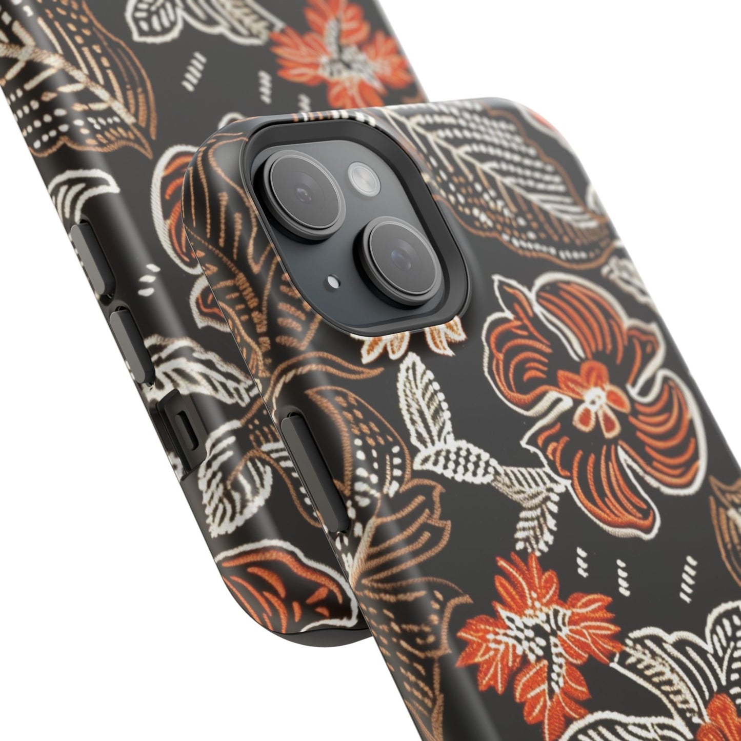 Floral Batik Magnetic Impact Phone Case — Orange & Black Protective Cover - DIGITAL X
