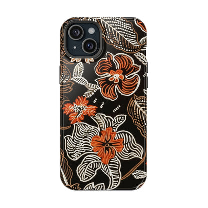 Floral Batik Magnetic Impact Phone Case — Orange & Black Protective Cover - DIGITAL X