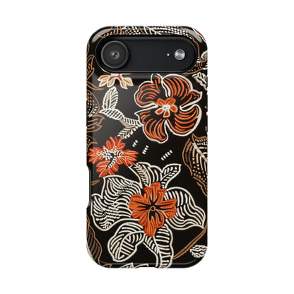 Floral Batik Magnetic Impact Phone Case — Orange & Black Protective Cover - DIGITAL X