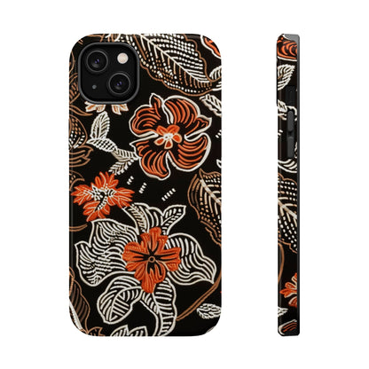 Floral Batik Magnetic Impact Phone Case — Orange & Black Protective Cover - DIGITAL X