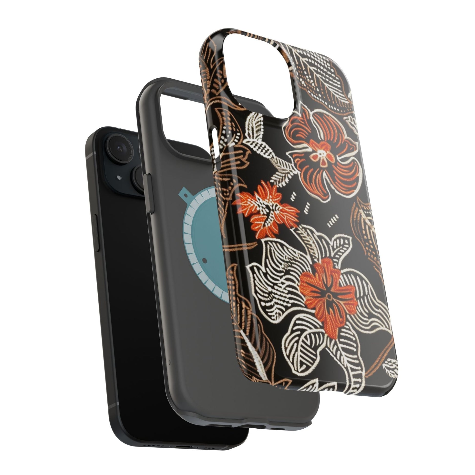Floral Batik Magnetic Impact Phone Case — Orange & Black Protective Cover - DIGITAL X