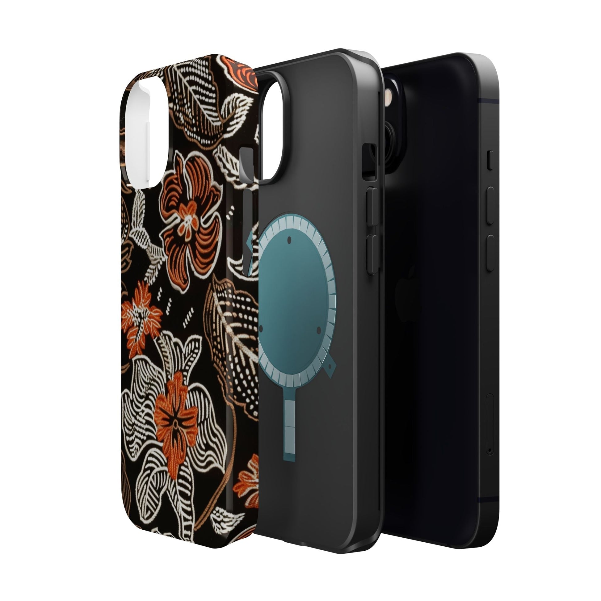Floral Batik Magnetic Impact Phone Case — Orange & Black Protective Cover - DIGITAL X