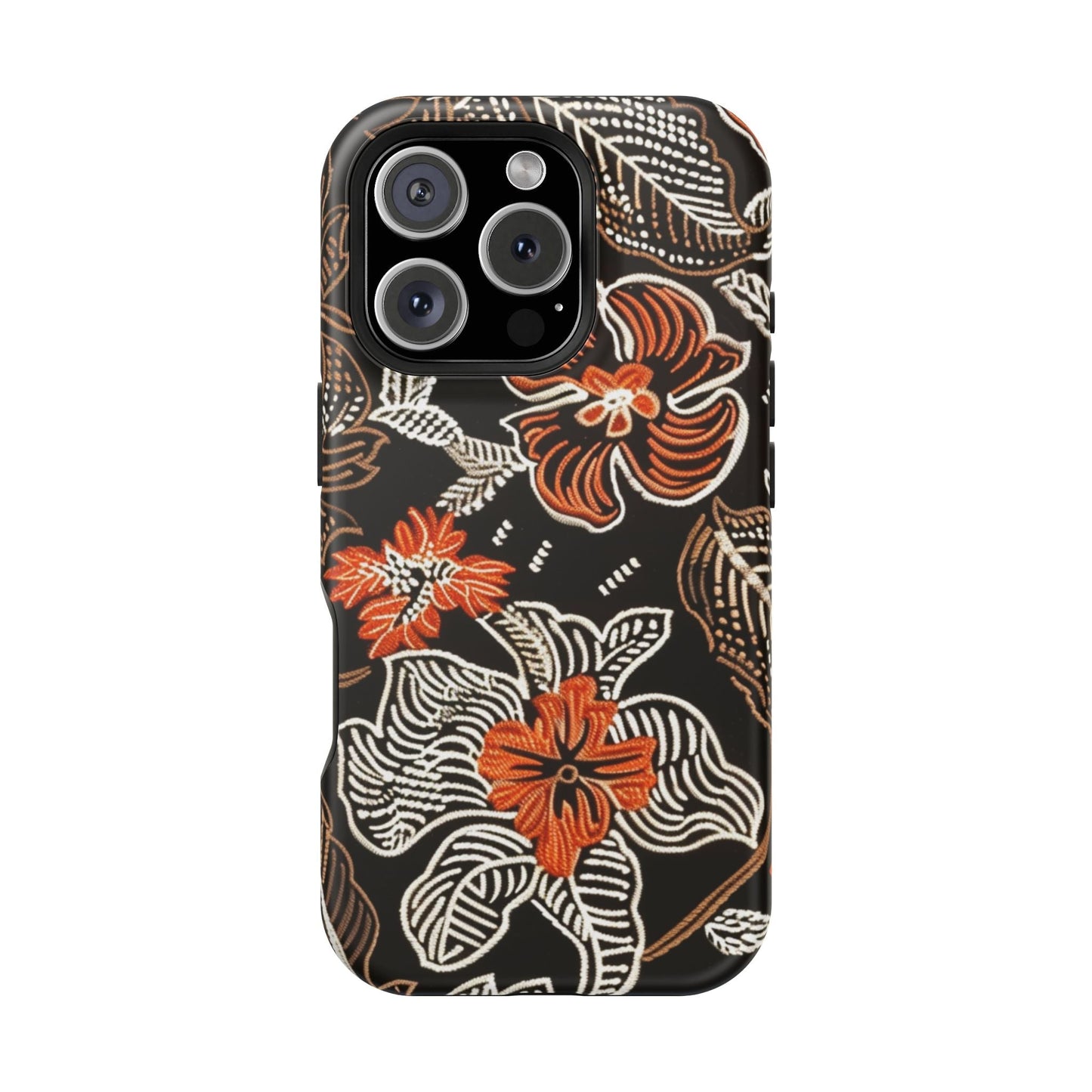 Floral Batik Magnetic Impact Phone Case — Orange & Black Protective Cover - DIGITAL X
