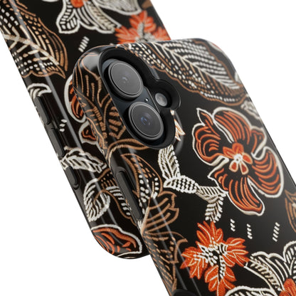 Floral Batik Magnetic Impact Phone Case — Orange & Black Protective Cover - DIGITAL X