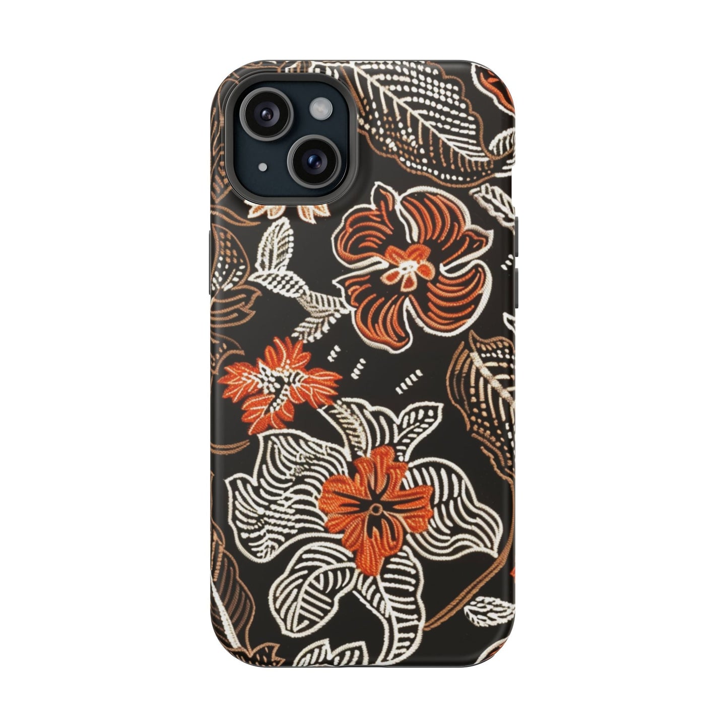Floral Batik Magnetic Impact Phone Case — Orange & Black Protective Cover - DIGITAL X