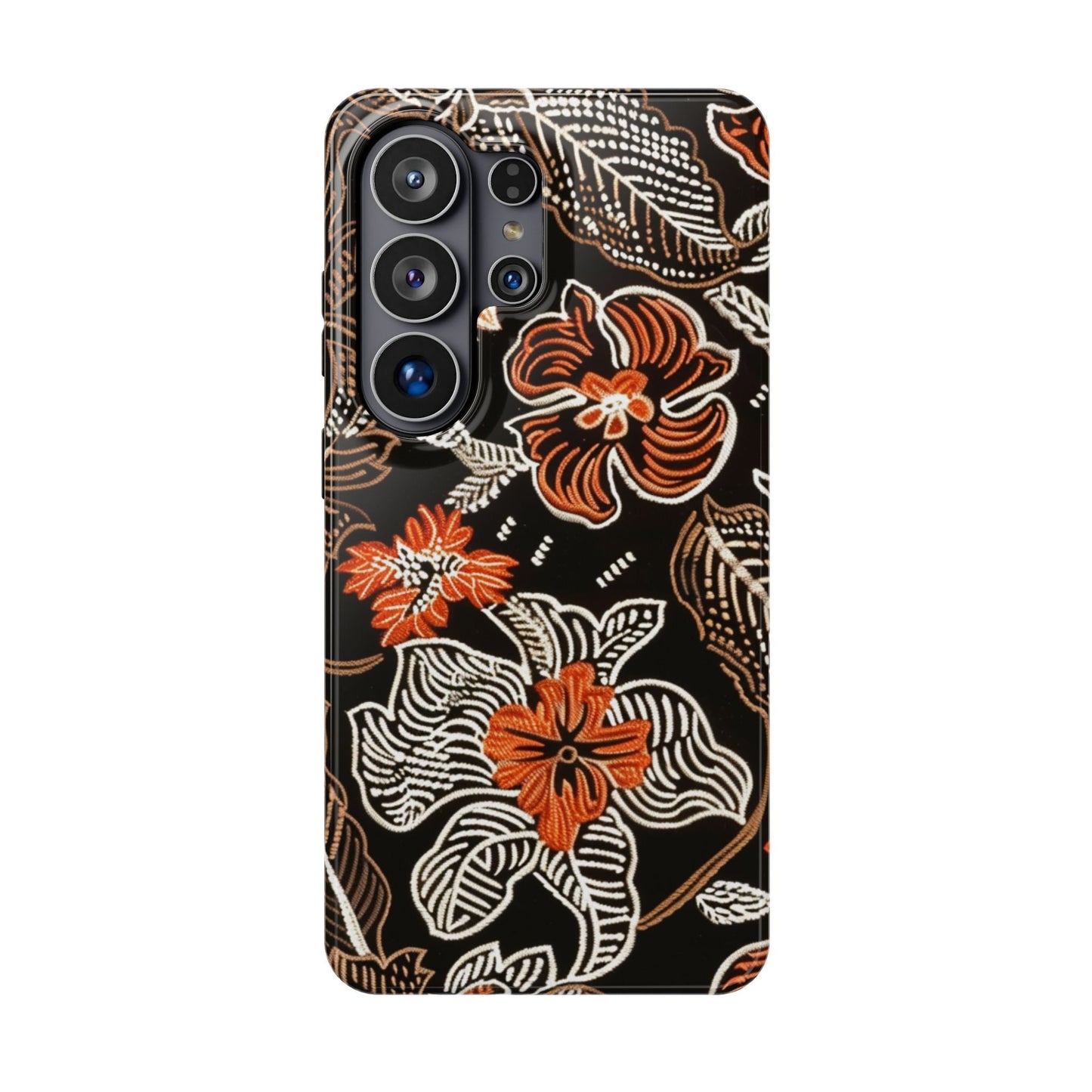 Floral Batik Magnetic Impact Phone Case — Orange & Black Protective Cover - DIGITAL X