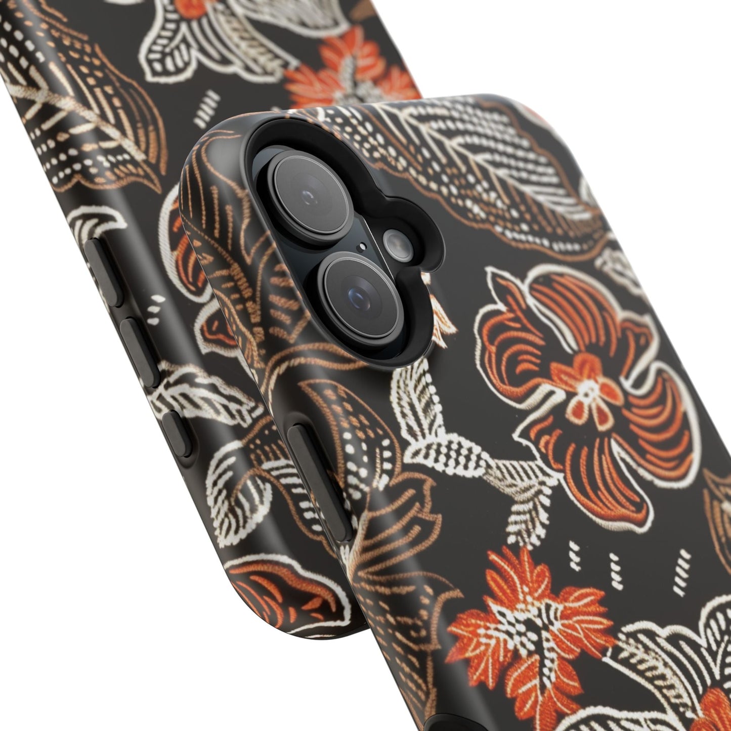 Floral Batik Magnetic Impact Phone Case — Orange & Black Protective Cover - DIGITAL X