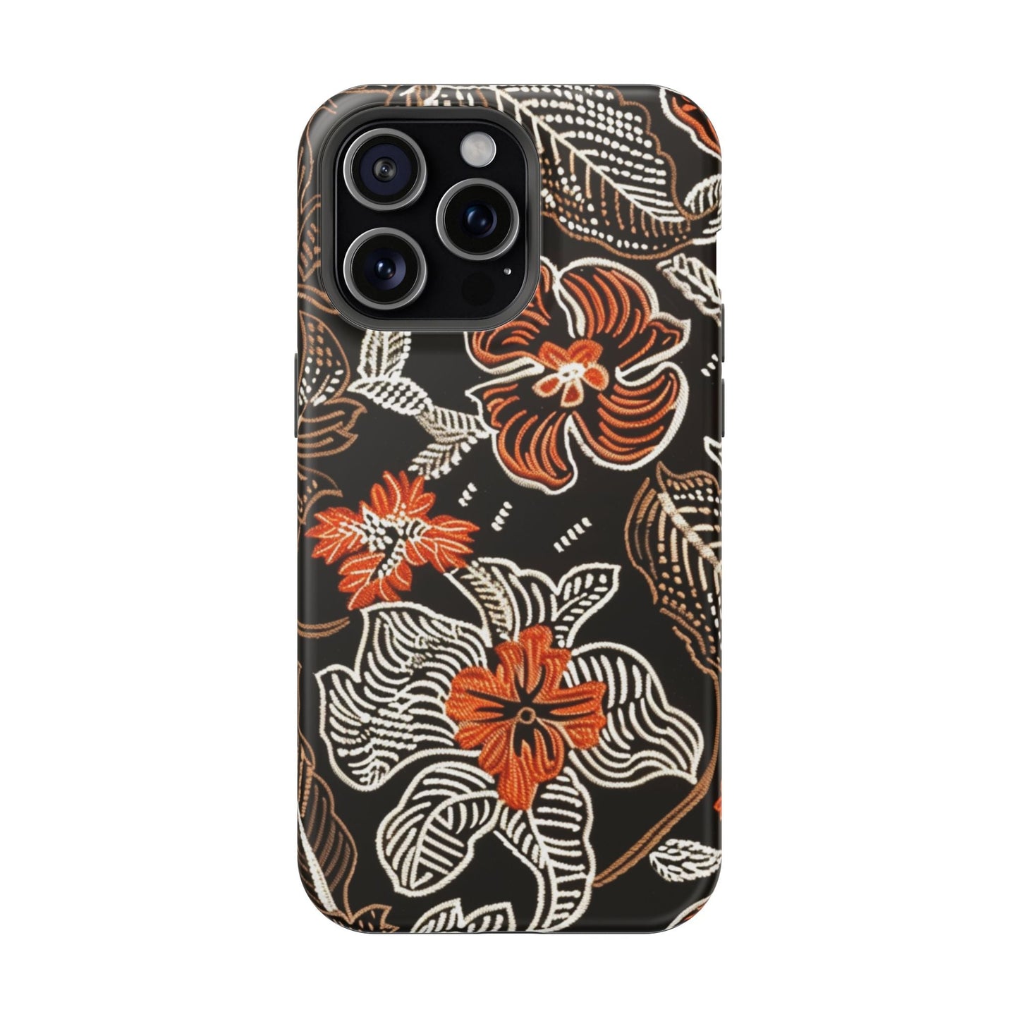 Floral Batik Magnetic Impact Phone Case — Orange & Black Protective Cover - DIGITAL X