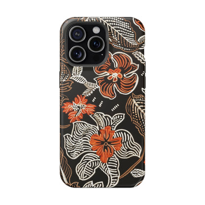 Floral Batik Magnetic Impact Phone Case — Orange & Black Protective Cover - DIGITAL X