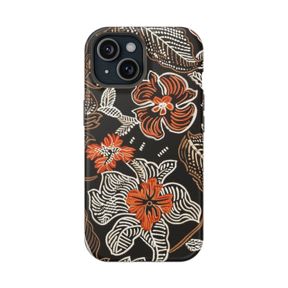 Floral Batik Magnetic Impact Phone Case — Orange & Black Protective Cover - DIGITAL X