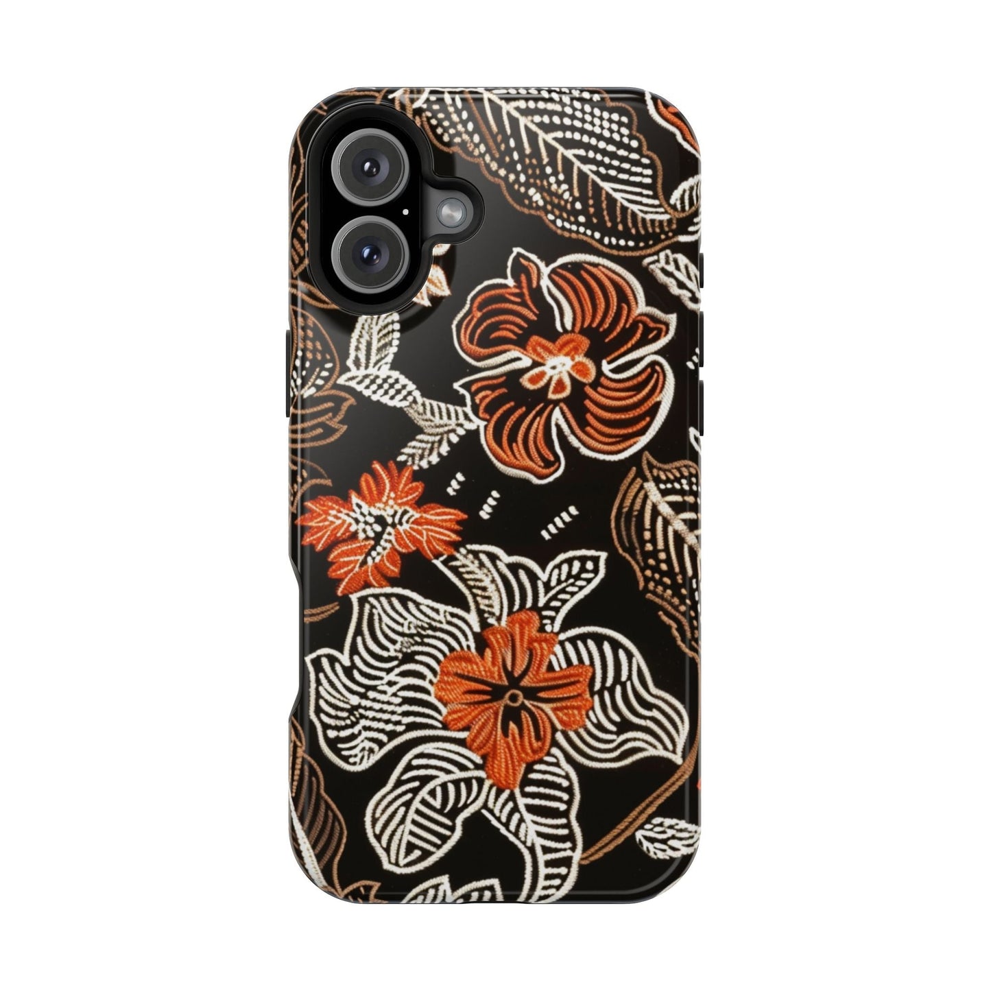Floral Batik Magnetic Impact Phone Case — Orange & Black Protective Cover - DIGITAL X