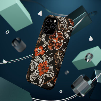Floral Batik Magnetic Impact Phone Case — Orange & Black Protective Cover - DIGITAL X