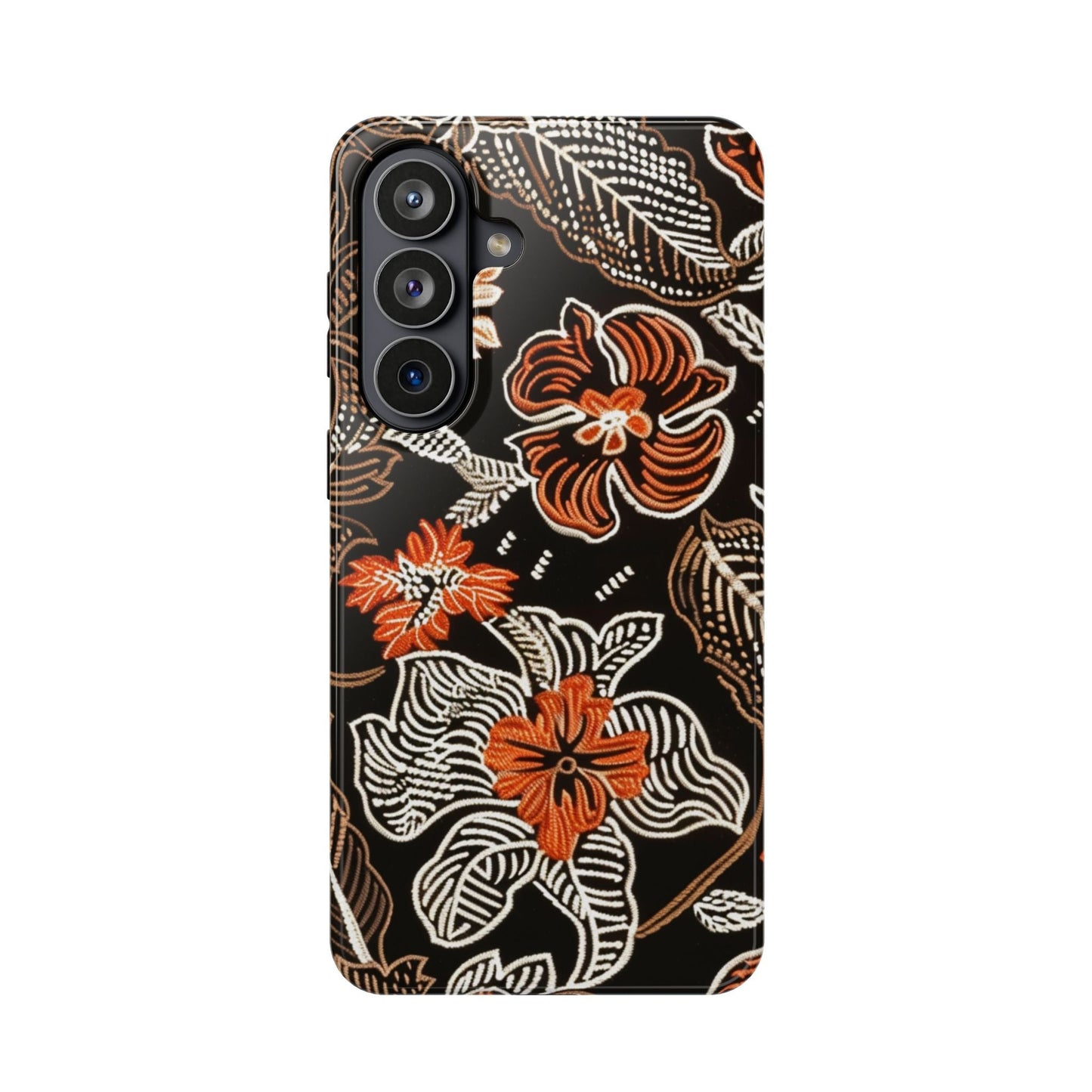 Floral Batik Magnetic Impact Phone Case — Orange & Black Protective Cover - DIGITAL X