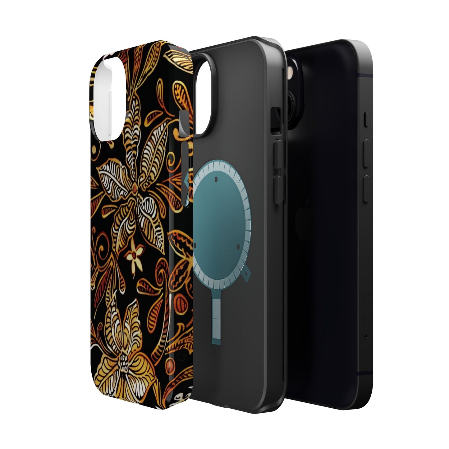 Floral Batik Magnetic Phone Case — Impact - Resistant, Gold & Black - DIGITAL X