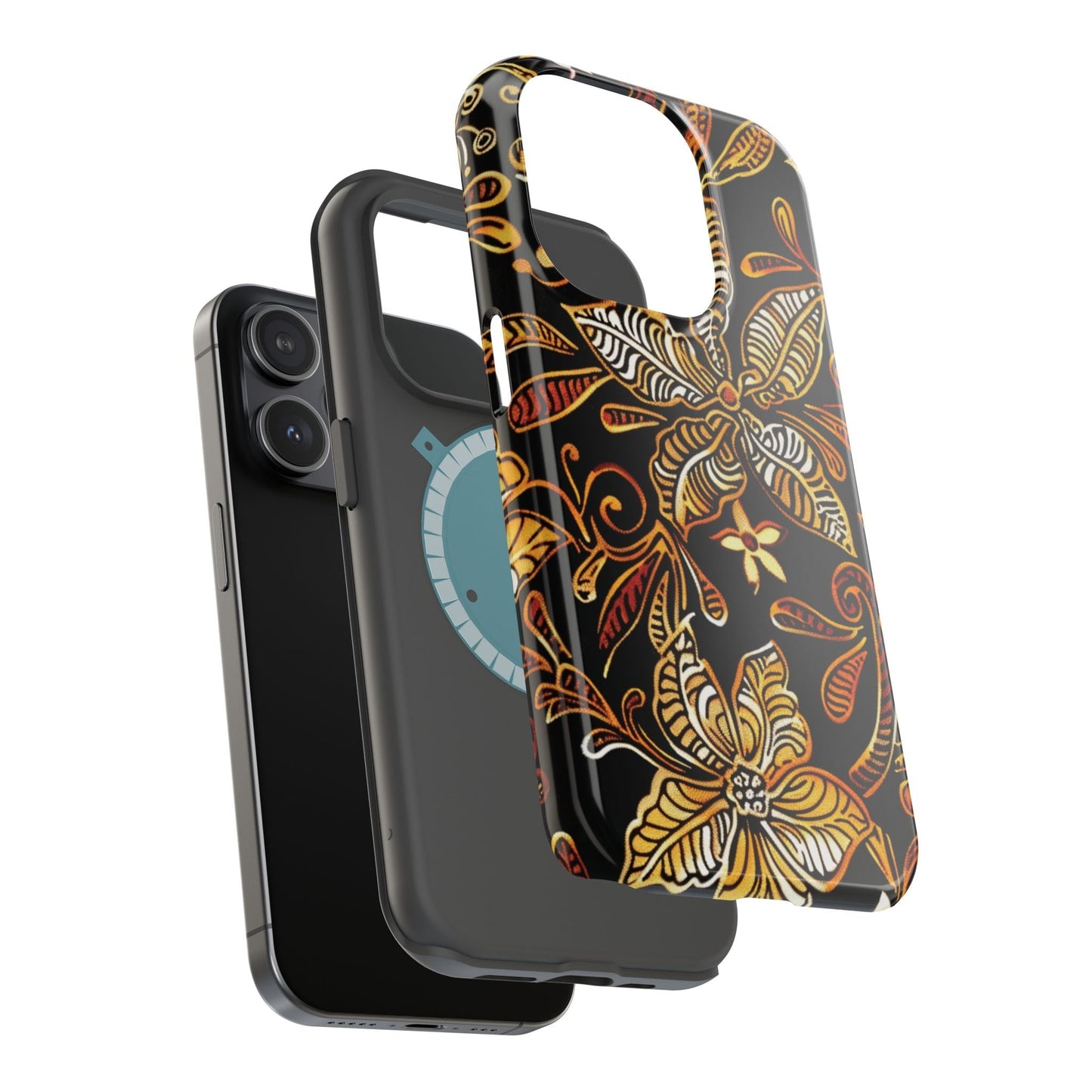 Floral Batik Magnetic Phone Case — Impact - Resistant, Gold & Black - DIGITAL X